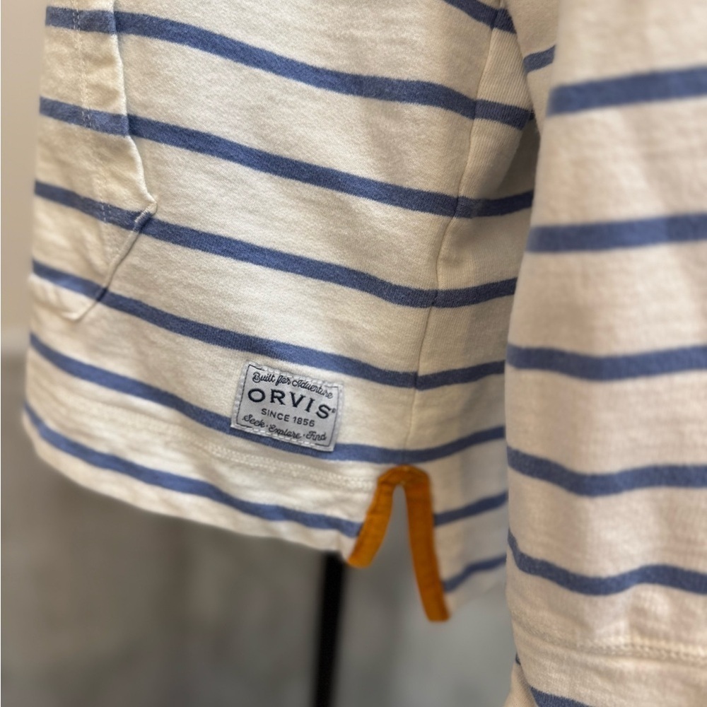Orvis Women’s Lightweight Blue and White Striped Cowl Neck Sweater Size Large - Picture 3 of 5